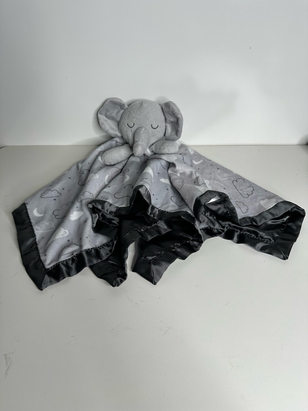 Just Born Gray Elephant 25" Lovey Security Blanket Clouds Moon.
